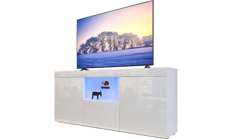 Dripex 135cm LED TV Cabinet, Modern High Gloss TV Stand with Ambient Lights & Storage, Entertainment Unit for 22''-55'' TVs, White