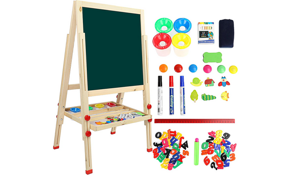 Dripex Kid’s Wooden Art Easel, Double-Sided Height Adjustable Painting Blackboard with Magnetic Accessories Chalk and Sponge