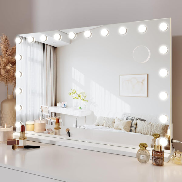 Dripex 18/20 Dimmable LED Bulbs Hollywood Vanity Mirror with Lights, Large Makeup Mirror with 3 Lighting Modes, Type-C and USB Output Port, Tabletop or Wall Mounted Light Up Mirror For Bedroom
