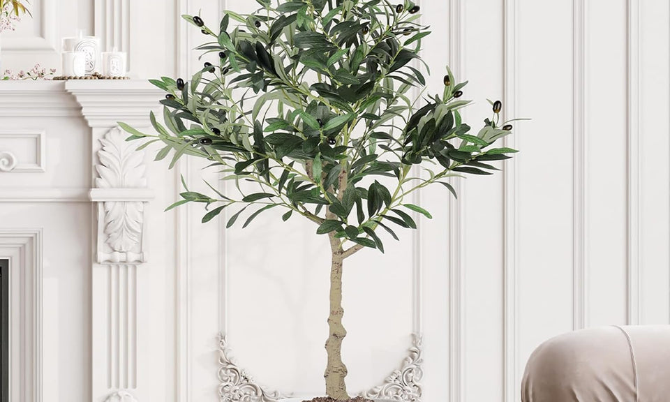YOLEO 4FT/5FT/6FT/7FT Artificial Olive Tree, Faux Olive Silk Tree Indoor, Lifelike Fake Plant for Living Room Bedroom Balcony Corner Office Decor