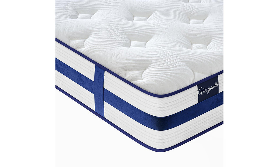 Vesgantti 10.2 Inch Blue Velvet Mattress Cooling Memory Foam Top, Medium Firm with Enhanced Edge Support