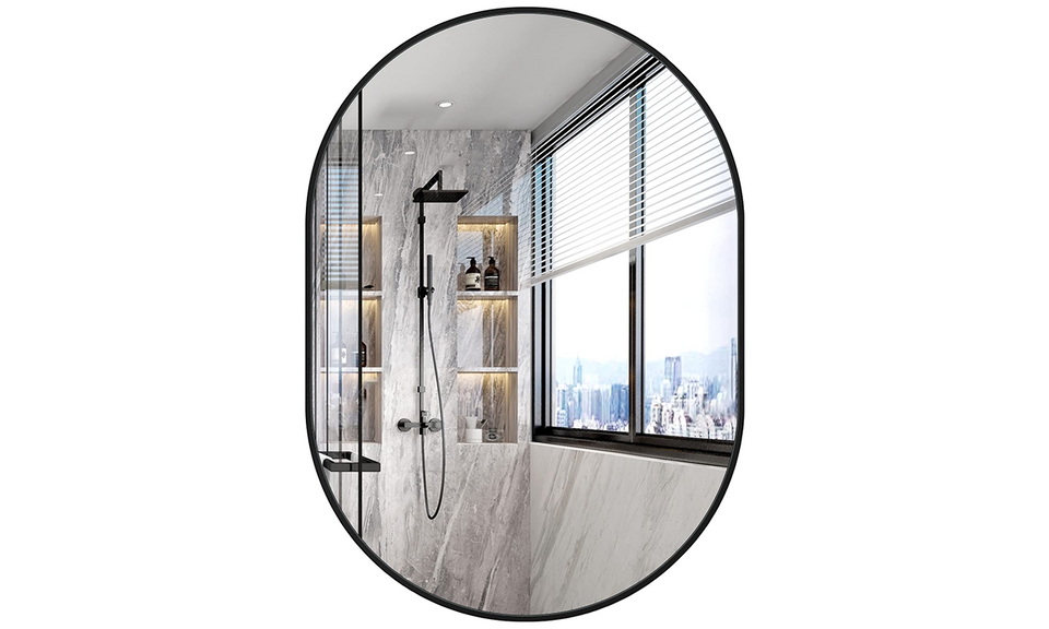 Dripex 50 x 70cm Oval Mirror, Wall Mounted Bathroom Mirror, Horizontal or Vertical Hanging Wall Mirror for Living Room