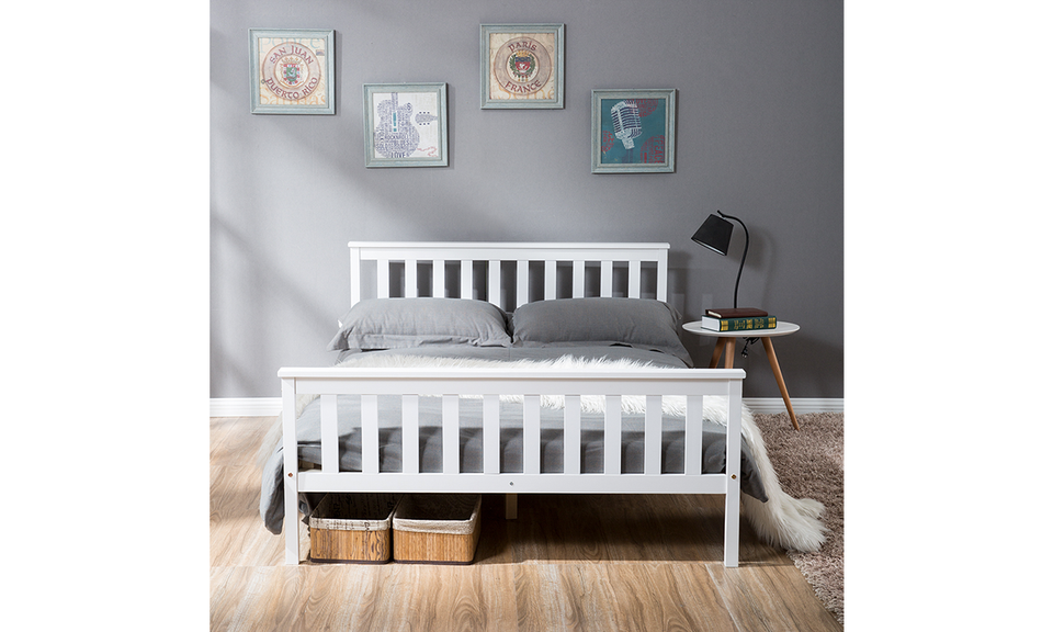 Double Bed Wooden Frame 4ft6 Double Wooden Bed in White For Adults, Kids, Teenagers(4FT6)
