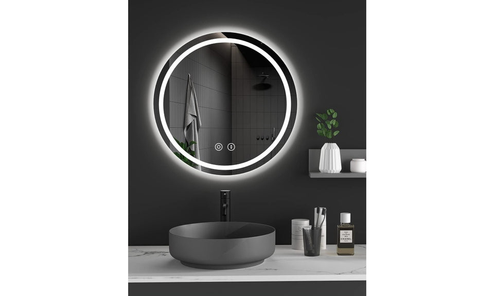 Dripex Round LED Bathroom Mirror, Illuminated Circle Makeup Vanity Mirror with Demister Pad, Anti-fog, 3 Lighting Modes, Dimmable, Wall Mounted, Front+Backlit, IP44