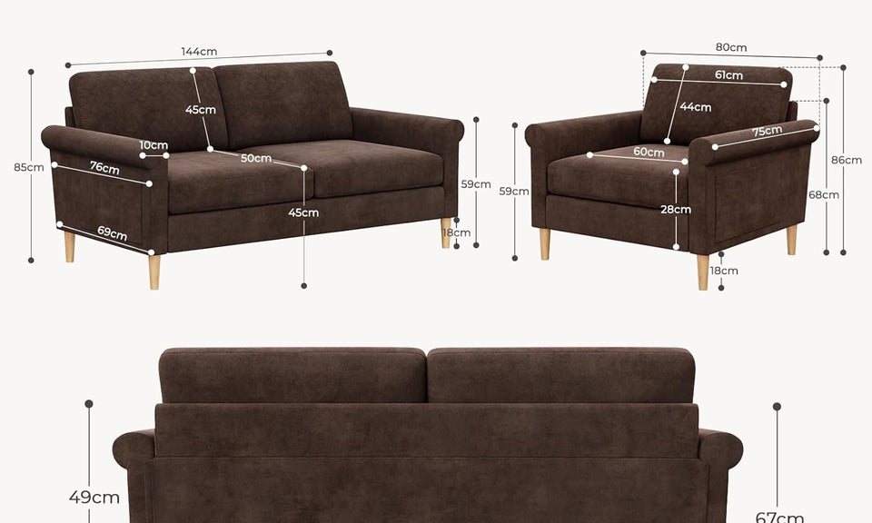 Vesgantti Fabric/Velet Loveseat Sofa, 1/2/3/4 Seater Couch/Armchair with Bilateral Pocket Storage & Removable Cushions, Perfect for Living Room, Bedroom and Office, Tool-free Assembly