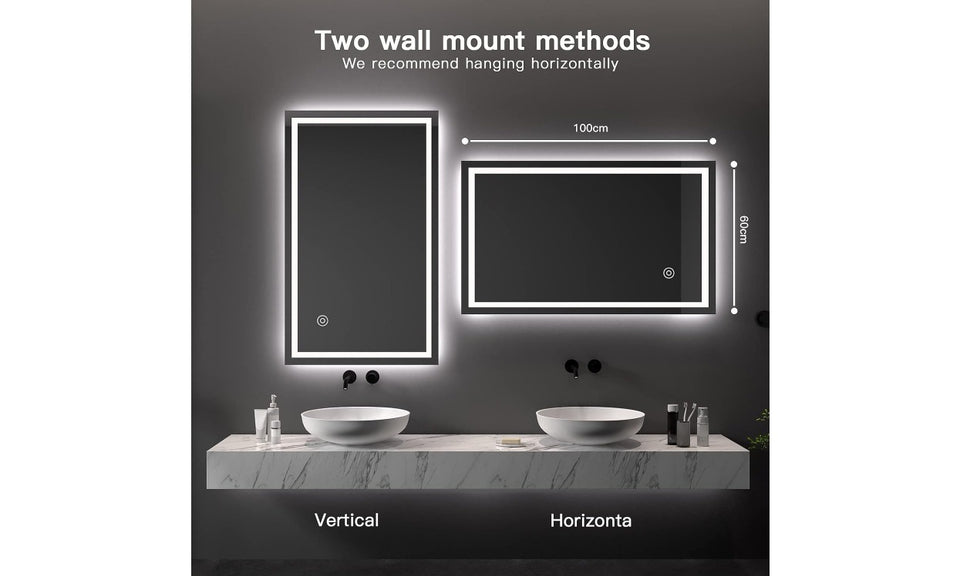 Dripex LED Bathroom Mirror with Demister Pad, Wall Mounted, Horizontal/Vertical Installation