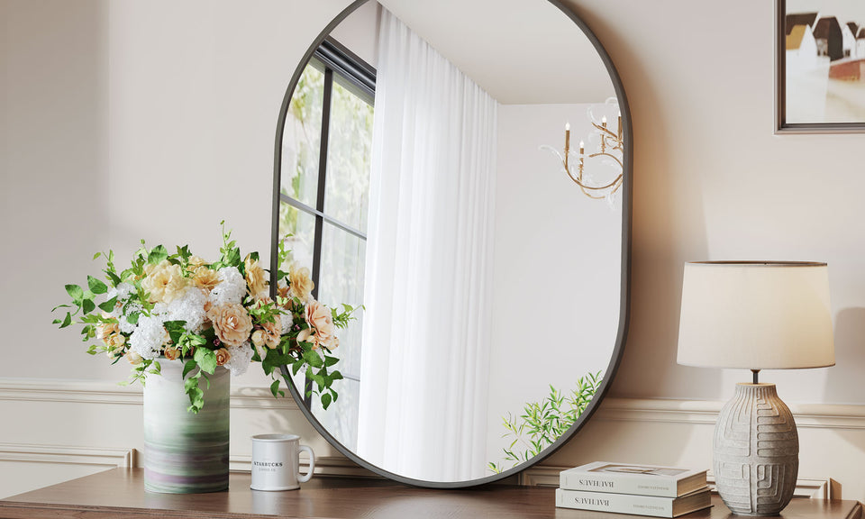 Dripex Oval Mirror, 70 x 50cm Wall Mounted Bathroom Mirror, Horizontal or Vertical Hanging Wall Mirror for Living Room, Bedroom, Entryway