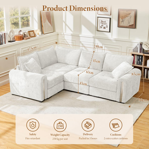 Vesgantti 4/5 Seater U Shaped Sofa with Storage, Small Modular L Shaped Sofas, Chenille/Corduroy Convertible Left/Right Hand Corner Couch