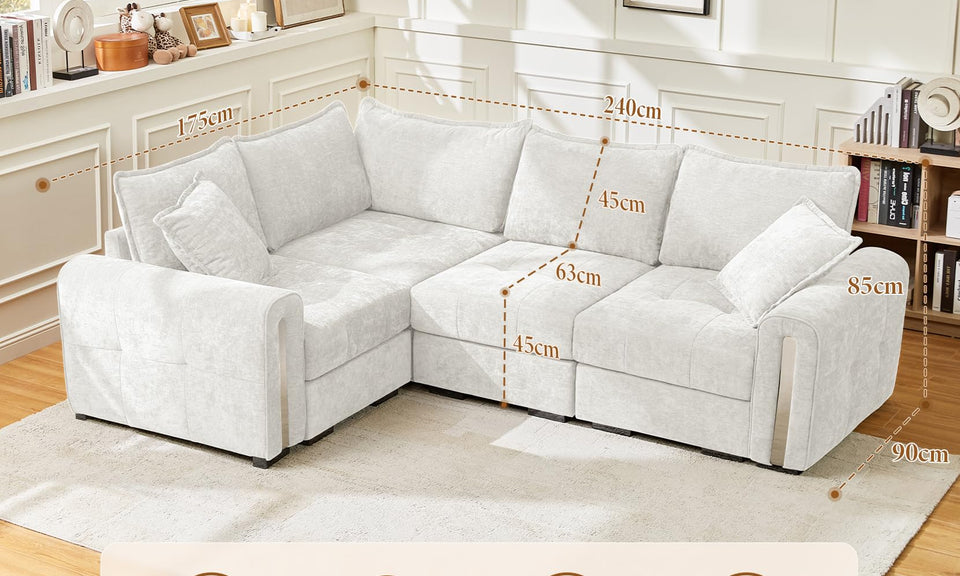 Vesgantti 4/5 Seater U Shaped Sofa with Storage, Small Modular L Shaped Sofas, Chenille/Corduroy Convertible Left/Right Hand Corner Couch