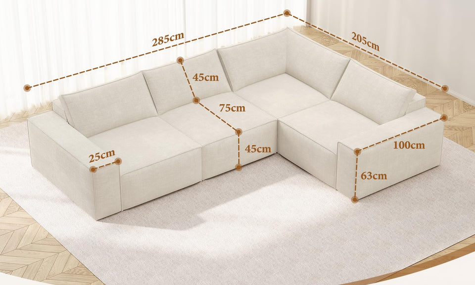 Vesgantti Sectional Corner Sofa, Chenille Deep Seat L Shape Cloud Couch, No Assembly Required