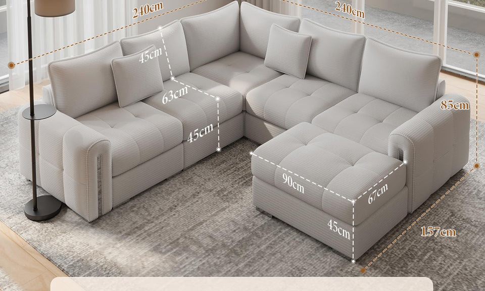 Vesgantti 4/5 Seater U Shaped Sofa with Storage, Small Modular L Shaped Sofas, Chenille/Corduroy Convertible Left/Right Hand Corner Couch