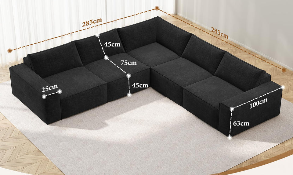 Vesgantti Sectional Corner Sofa, Chenille Deep Seat L Shape Cloud Couch, No Assembly Required