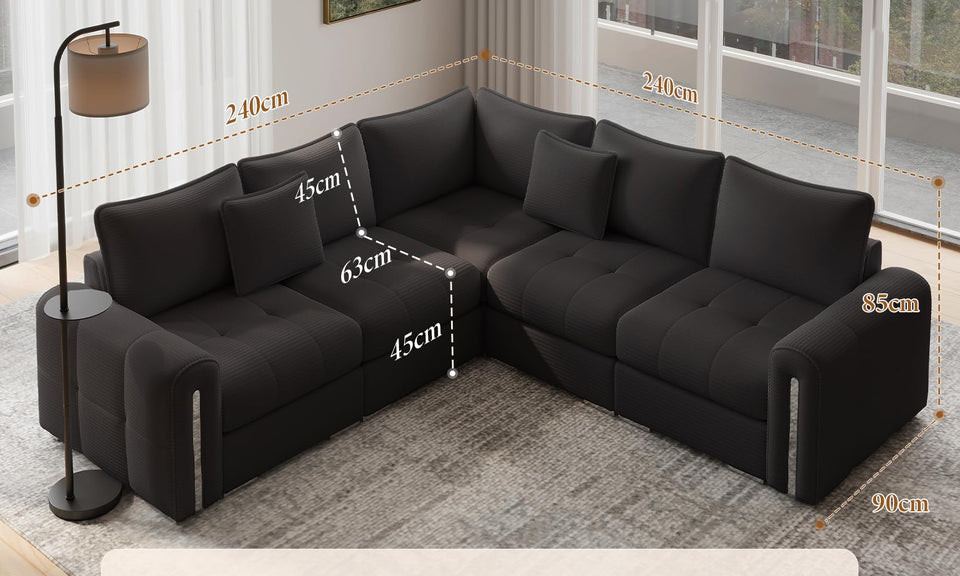 Vesgantti 4/5 Seater U Shaped Sofa with Storage, Small Modular L Shaped Sofas, Chenille/Corduroy Convertible Left/Right Hand Corner Couch