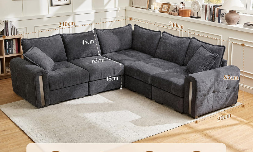 Vesgantti 4/5 Seater U Shaped Sofa with Storage, Small Modular L Shaped Sofas, Chenille/Corduroy Convertible Left/Right Hand Corner Couch
