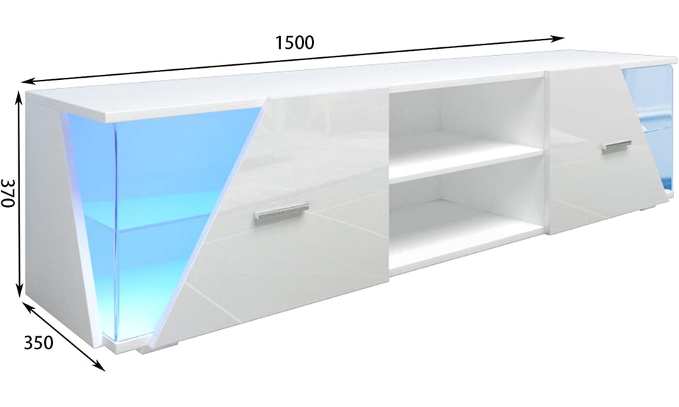 Dripex 150cm High Gloss TV Cabinet with LED Lights and Storage, White