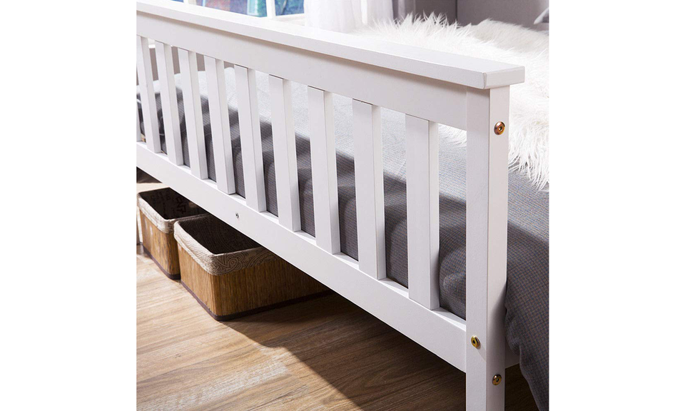 Double Bed Wooden Frame 4ft6 Double Wooden Bed in White For Adults, Kids, Teenagers(4FT6)