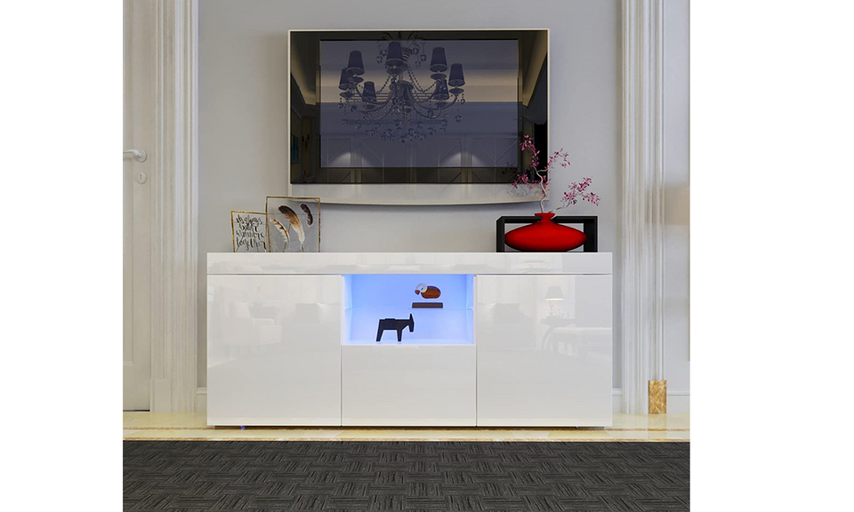 Dripex 135cm LED TV Cabinet, Modern High Gloss TV Stand with Ambient Lights & Storage, Entertainment Unit for 22''-55'' TVs, White