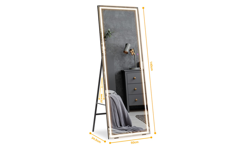 Dripex LED Full Length Floor Standing Mirror, 140x50CM Wall Mounted Mirror with Dimming & 3 Color Lighting for Bedroom