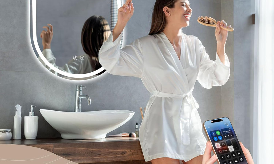 Dripex Bluetooth Oval Bathroom LED Mirror, Illuminated Backlit Wall Mounted Mirror with Demister, Anti-fog, 3 Lighting Modes, Dimming Light, IP44