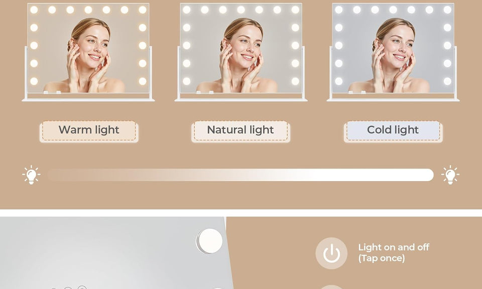 Dripex 14/15 Dimmable LED Bulbs Rotatable Hollywood Vanity Mirror with Lights, Large Illuminated Makeup Mirror, 3 Lighting Modes, Phone Holder, Titing Hollywood Mirror for Bedroom