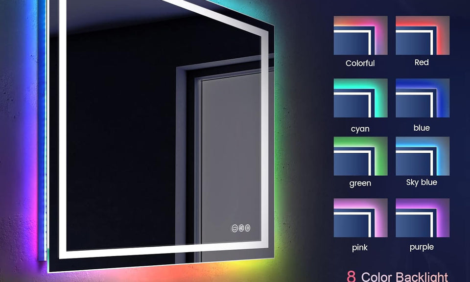 Dripex RGB Bathroom Mirror with 3 LED Lights, Illuminated Bathroom Mirrors Vanity Mirror RGB Backlit + Front Lighted, Dimmable and Demister Pad, Horizontal/Vertical