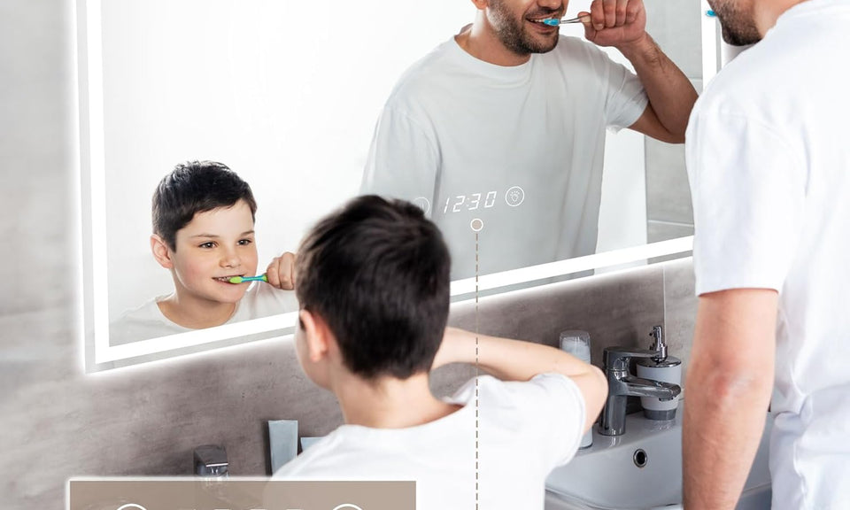 Dripex LED Bathroom Mirror with Shaver Socket and Clock, 600 * 800 MM Dimmable 3 Colors Illuminated Backlit Wall Mounted Bathroom Mirrors Anti-fog Vanity Mirror, Horizontal Only