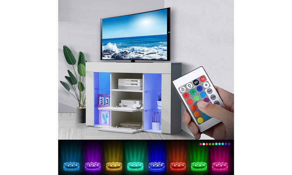 Dripex 100cm Corner TV Unit, High Gloss TV Stand with RGB Lights & Storage, Cabinet for 32–50'' TVs, White