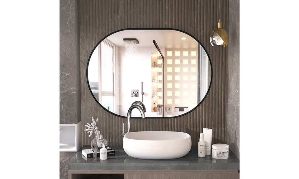 Dripex 50 x 70cm Oval Mirror, Wall Mounted Bathroom Mirror, Horizontal or Vertical Hanging Wall Mirror for Living Room