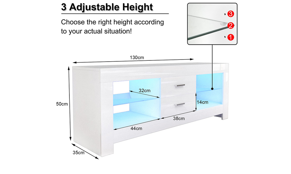 Dripex 130cm LED TV Stand Cabinet with Drawer & Shelves, Modern Entertainment Unit for 22''-52'' TVs, White Cream