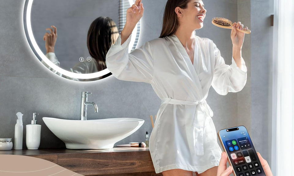 Dripex Bluetooth Round LED Bathroom Mirror, Illuminated Circle Bathroom LED Mirror with Speaker, Anti-fog, Wall Mounted, 3 Lighting Modes, Dimmable, Front+Backlit, IP44