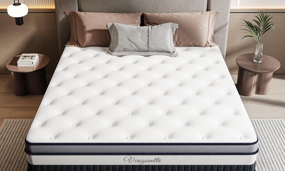 Vesgantti 11 Inch Pocket Sprung Mattress with Breathable Foam and Individually Pocket Spring - Medium, Luxury Box Top Collection