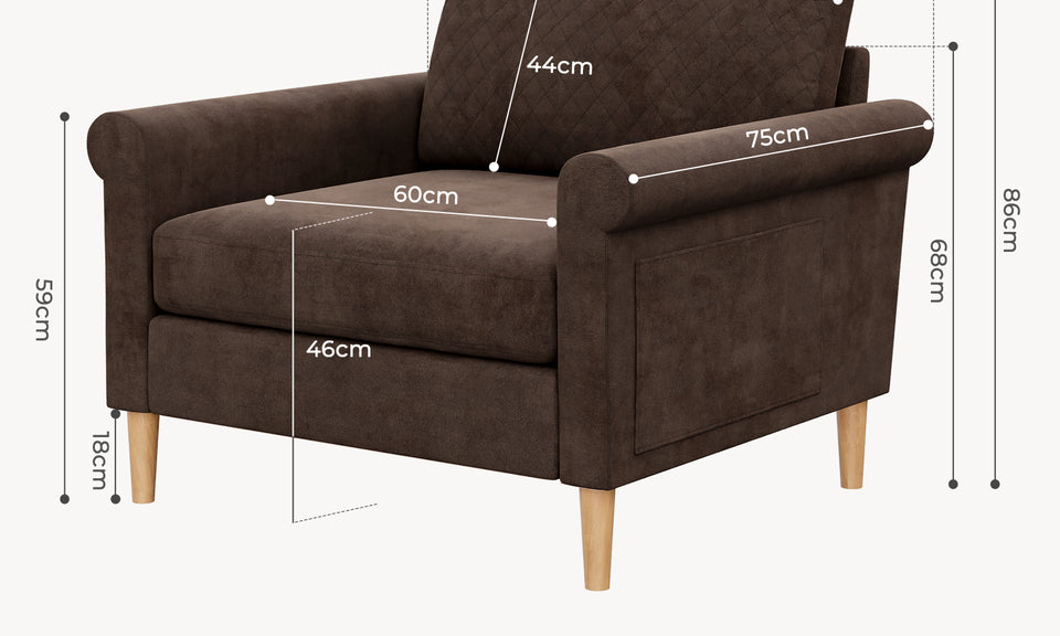 Vesgantti Fabric/Velet Loveseat Sofa, 1/2/3/4 Seater Couch/Armchair with Bilateral Pocket Storage & Removable Cushions, Perfect for Living Room, Bedroom and Office, Tool-free Assembly
