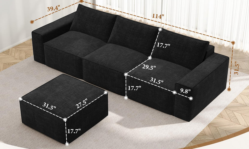 Vesgantti Sectional Corner Sofa, Chenille Deep Seat L Shape Cloud Couch, No Assembly Required