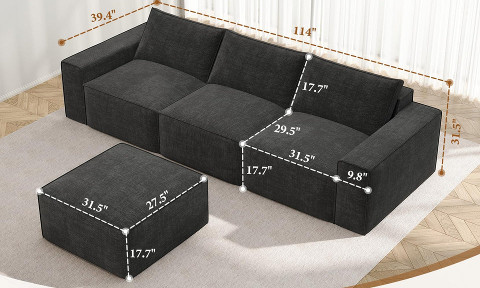 Vesgantti Sectional Corner Sofa, Chenille Deep Seat L Shape Cloud Couch, No Assembly Required