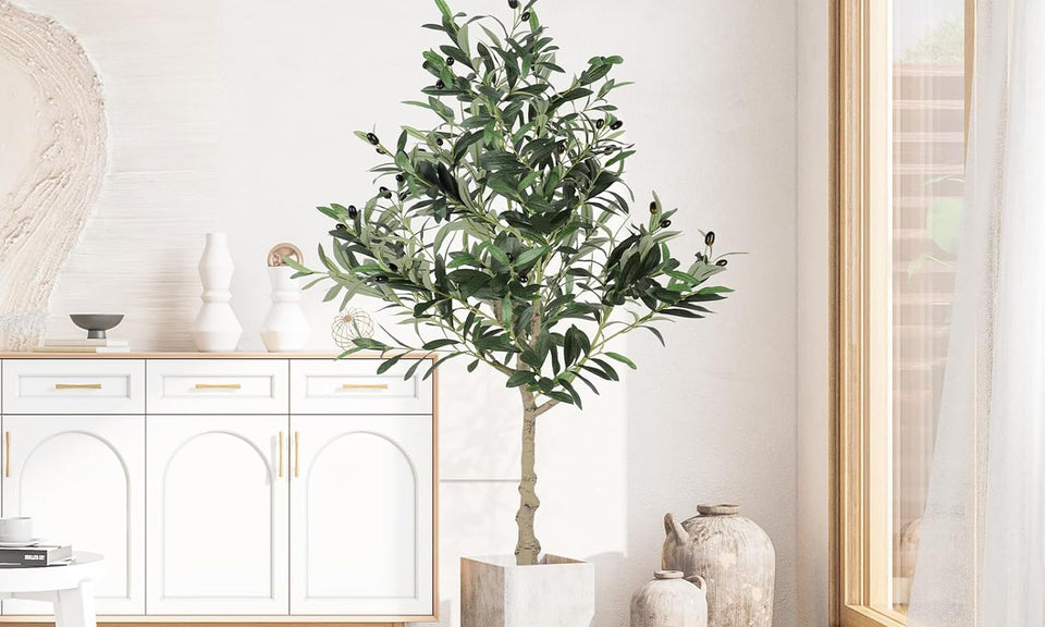 YOLEO 4FT/5FT/6FT/7FT Artificial Olive Tree, Faux Olive Silk Tree Indoor, Lifelike Fake Plant for Living Room Bedroom Balcony Corner Office Decor