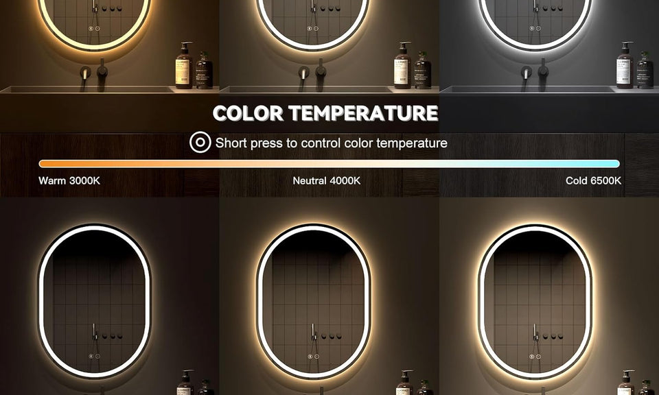 Dripex Bluetooth Oval Bathroom LED Mirror, Illuminated Backlit Wall Mounted Mirror with Demister, Anti-fog, 3 Lighting Modes, Dimming Light, IP44