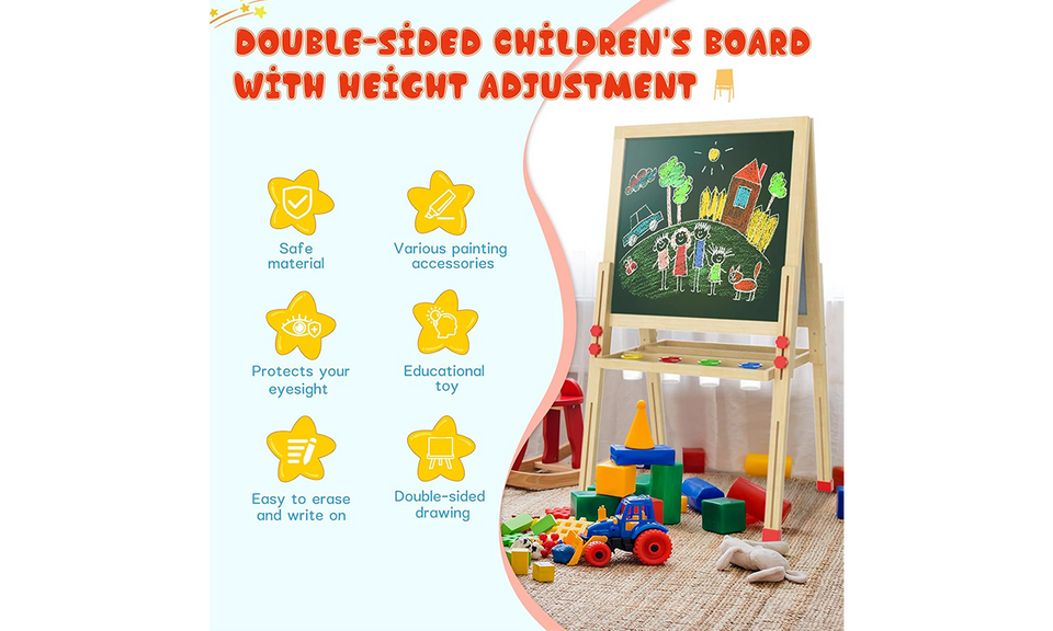 Dripex Kid’s Wooden Art Easel, Double-Sided Height Adjustable Painting Blackboard with Magnetic Accessories Chalk and Sponge