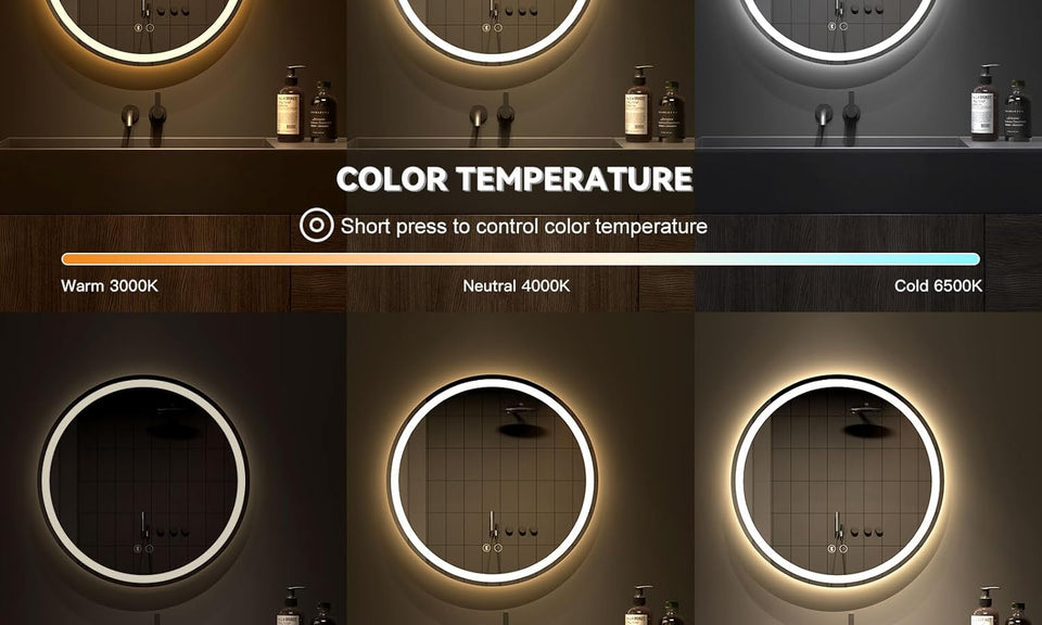 Dripex Bluetooth Round LED Bathroom Mirror, Illuminated Circle Bathroom LED Mirror with Speaker, Anti-fog, Wall Mounted, 3 Lighting Modes, Dimmable, Front+Backlit, IP44
