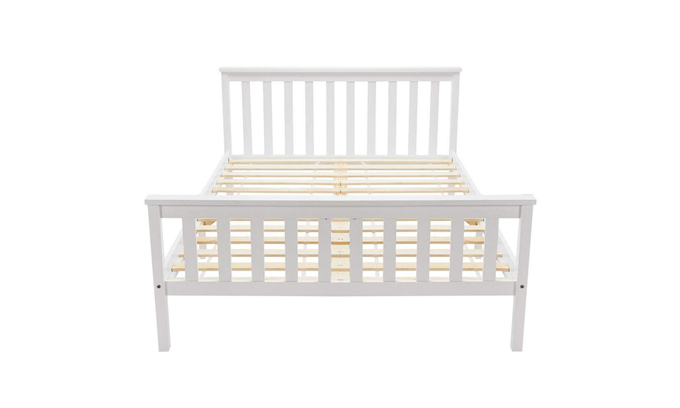 Double Bed Wooden Frame 4ft6 Double Wooden Bed in White For Adults, Kids, Teenagers(4FT6)