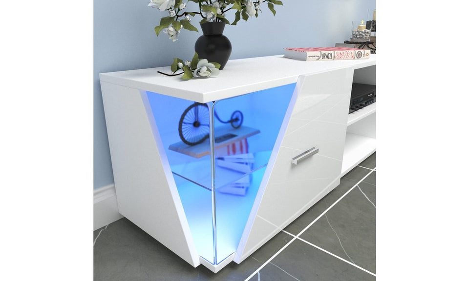 Dripex 150cm High Gloss TV Cabinet with LED Lights and Storage, White