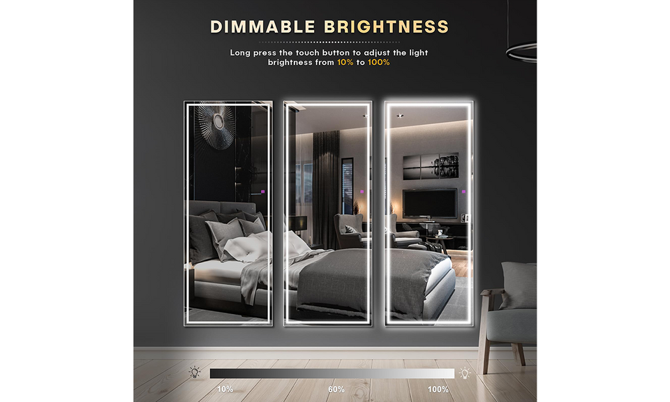 Dripex LED Full Length Floor Standing Mirror, 140x50CM Wall Mounted Mirror with Dimming & 3 Color Lighting for Bedroom
