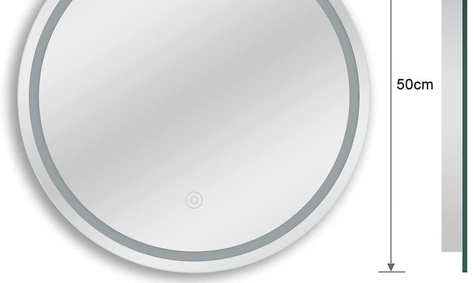 Dripex 500 mm Round Bathroom Mirror with LED Light, Wall Mounted Circle Makeup Mirror with Cold White Light, Anti-Fog, Front+Backlit, IP44