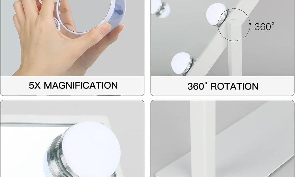 Dripex 9/12 Dimmable Bulbs Hollywood LED Vanity Mirror, Lighted Makeup Mirror, 360°Rotation, 3 Color Lighting Modes, Touch Screen Control, Light up Dressing Table Mirror for Bedroom