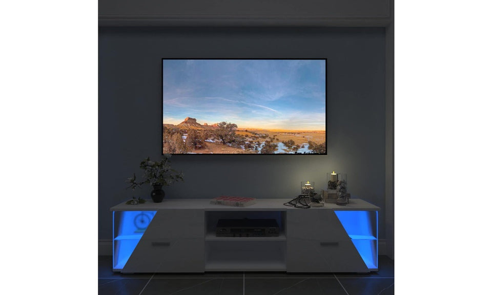 Dripex 150cm High Gloss TV Cabinet with LED Lights and Storage, White