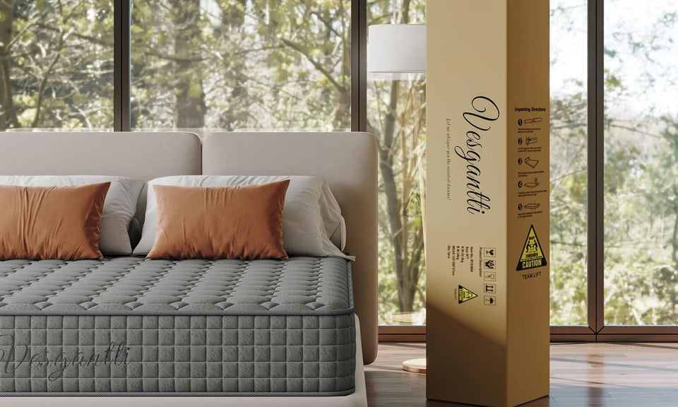 Vesgantti 10 Inch Hybrid Mattress with Breathable Memory Foam and Individually Pocket Spring - Medium Firm, Grey