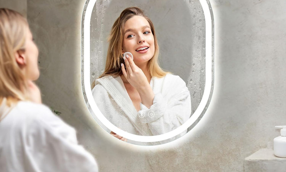 Dripex Bluetooth Oval Bathroom LED Mirror, Illuminated Backlit Wall Mounted Mirror with Demister, Anti-fog, 3 Lighting Modes, Dimming Light, IP44