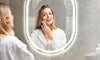 Dripex Clock Display Oval Bathroom LED Mirror, LED Mirror Bathroom with Light, Illuminated Backlit Wall Mounted Mirror with Demister, Anti-fog, 3 Lighting Modes, Dimming Light, IP44