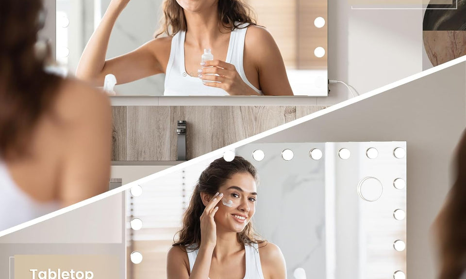 Dripex 18/20 Dimmable LED Bulbs Hollywood Vanity Mirror with Lights, Large Makeup Mirror with 3 Lighting Modes, Type-C and USB Output Port, Tabletop or Wall Mounted Light Up Mirror For Bedroom