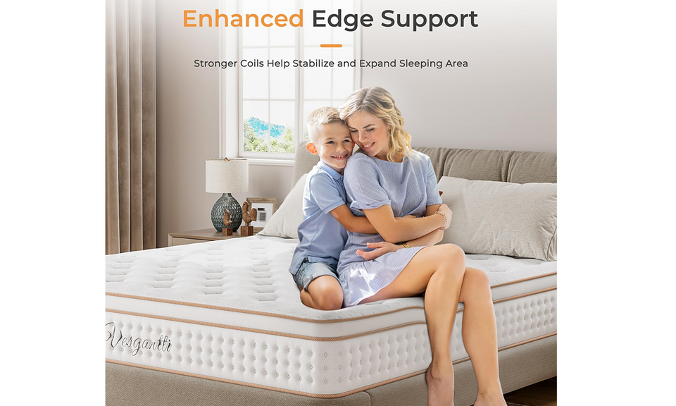 Vesgantti 10.2-Inch Hybrid Mattress - Medium Firm, Breathable Foam, Pocket Springs, Edge Support & Motion Isolation