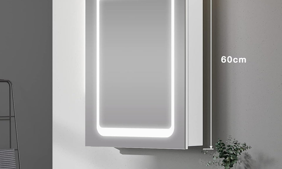 Dripex LED Bathroom Mirror Cabinet, Bathroom Mirror Cabinet with LED Lights Shaver Socket and Demister Pad, Non-contact Sensor Switch, White/Right hinge